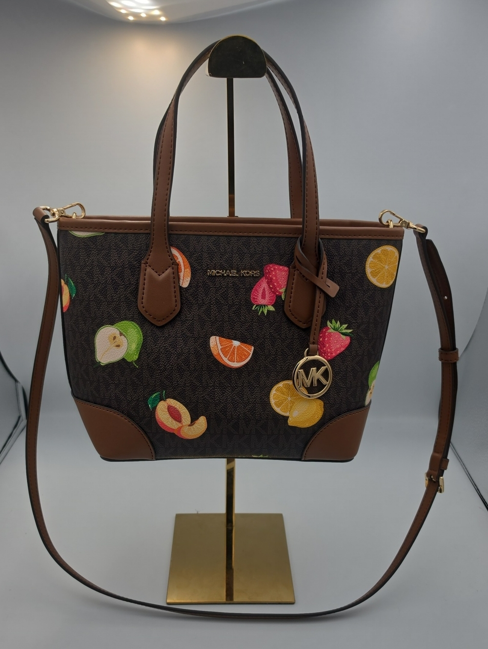 Michael Kors Eva Fruit Printed Signature Logo Convertible XS Tote (NWOT)🍐🍋🍓🍊